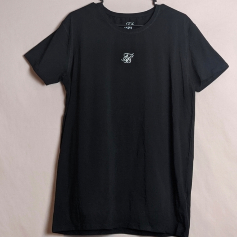SikSilk Black Short Sleeve Crew Neck Basic Logo Tee size Large